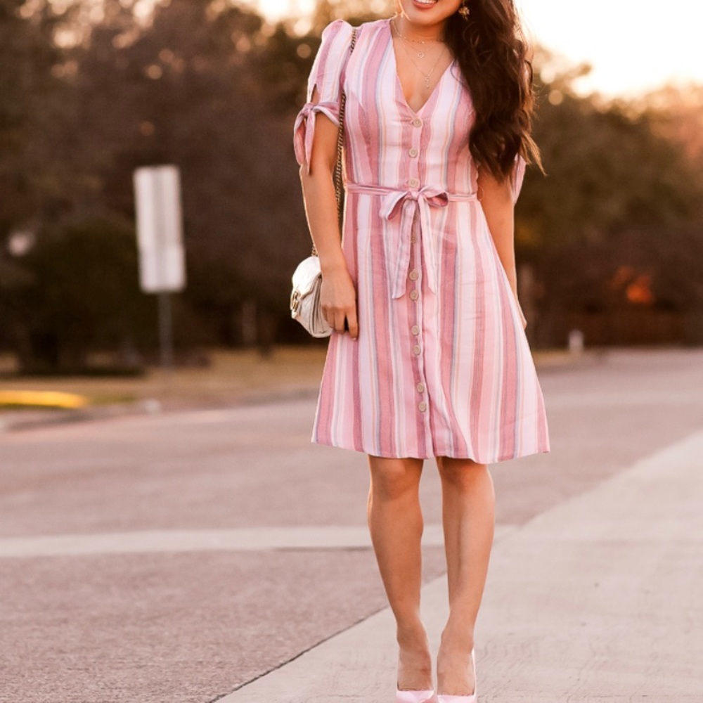 Button up stripped dress